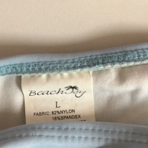 Beach Joy Size Large Light Blue Floral and Striped Side Tie Bikini Bottom. - Picture 4 of 4